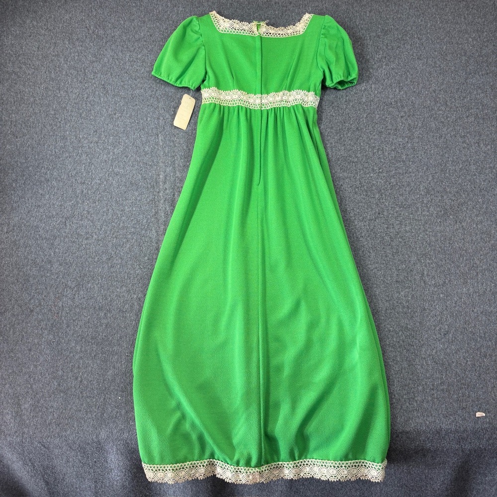 NWT Joni Girl of California Vintage 70s Green Lace Empire Waist Maxi Dress 7 - Picture 7 of 9